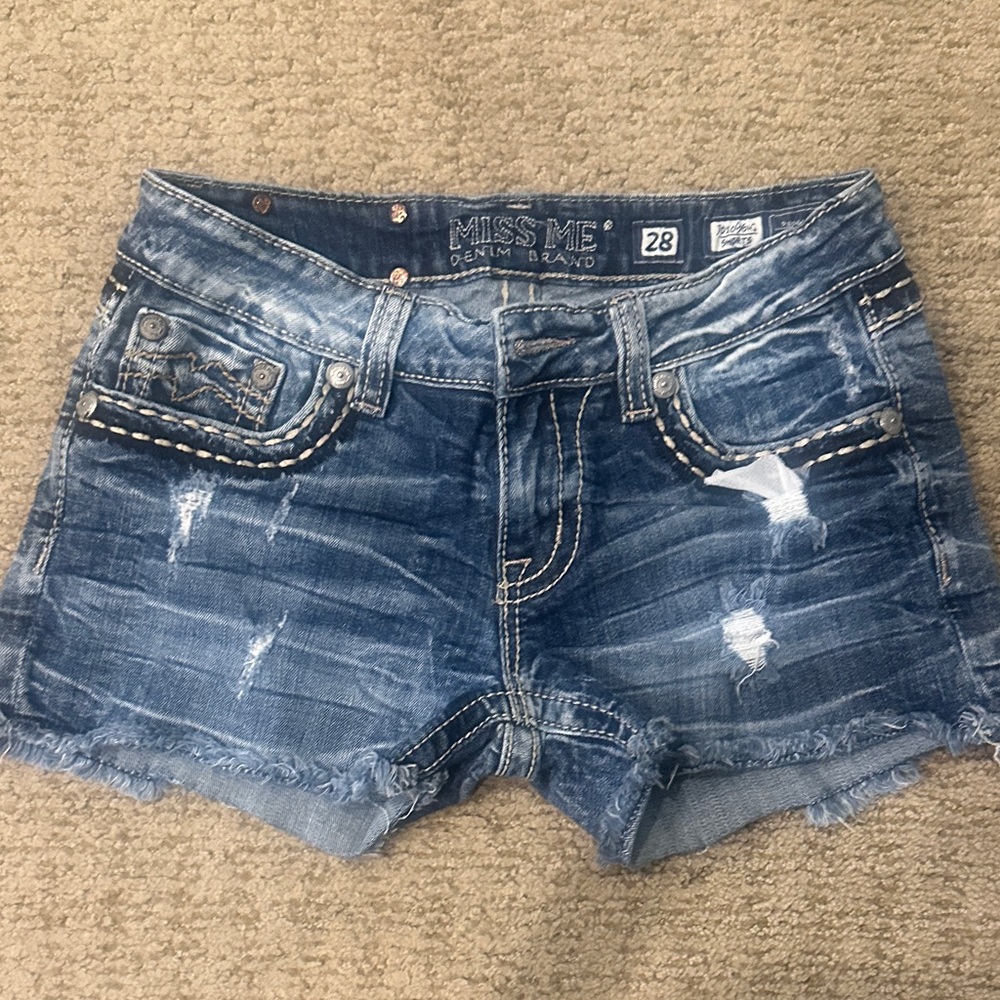 Miss Me Faded Blue Distressed Denim Cutoff Shorts size 28